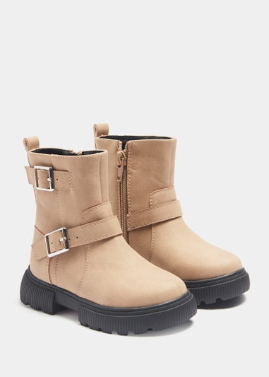 Girls Taupe Biker Boots (Younger 4-12)