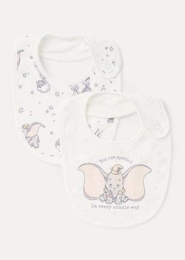 2 Pack White Disney Dumbo Bibs