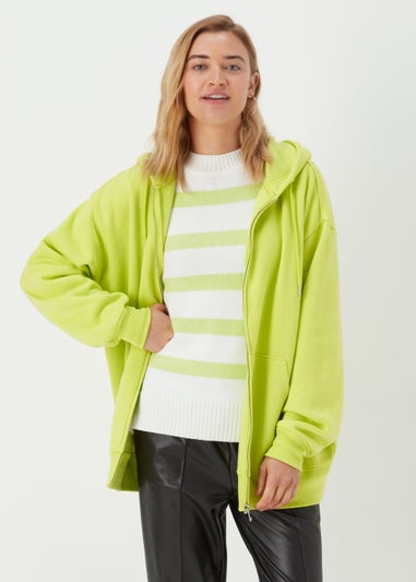 Green Longline Zip Up Hoodie