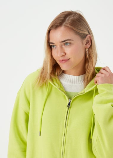Green Longline Zip Up Hoodie