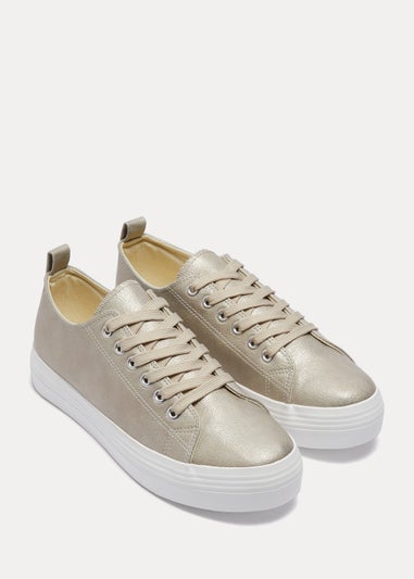 Gold Lace Up Platform Trainers