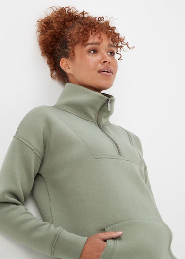 Souluxe Khaki Half Zip Scuba Jacket