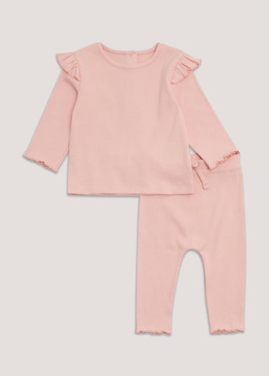 Baby Pink Ribbed Top & Leggings Set (Newborn-23mths)