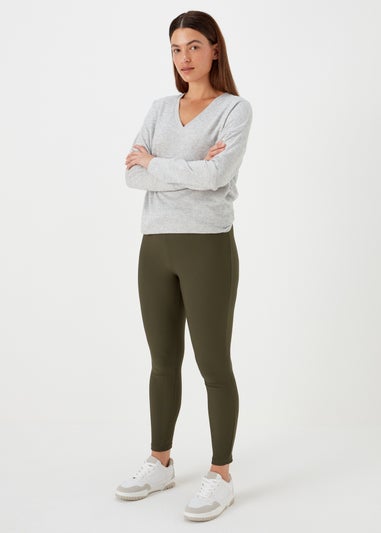 Khaki Ottoman Ribbed Leggings