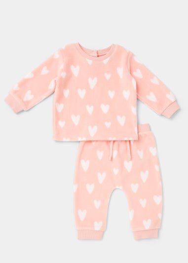 Baby Pink Heart Microfleece Sweatshirt & Joggers Set (Newborn-23mths)