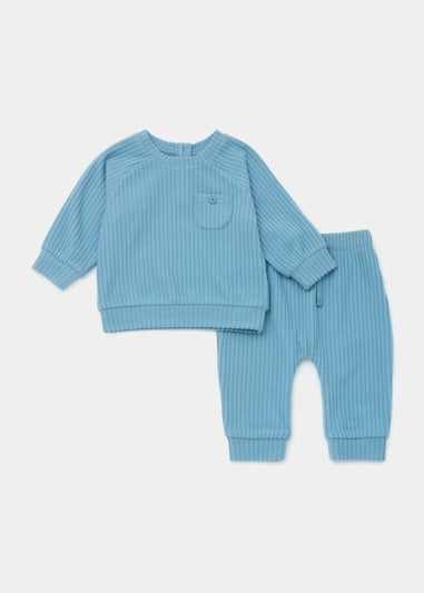 Baby Blue Ribbed Velour Sweatshirt & Leggings Set (Newborn-23mths)