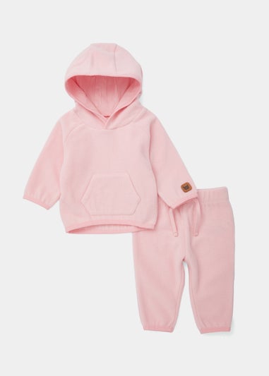 Baby Pink Polar Fleece Hoodie & Joggers Set (Newborn-23mths)