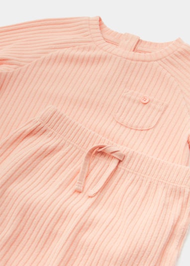 Baby Pink Ribbed Velour Sweatshirt & Leggings Set (Newborn-23mths)