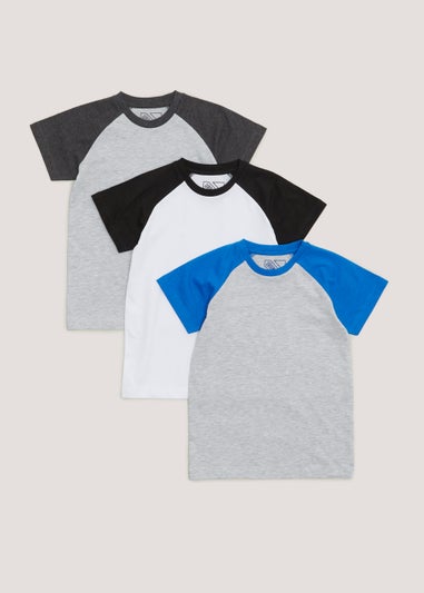 Boys 3 Pack Multicoloured Raglan T-Shirts (4-13yrs)