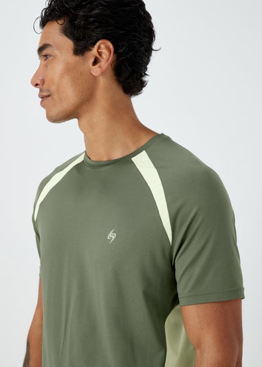 Souluxe Khaki Colour Panel Sports T-Shirt
