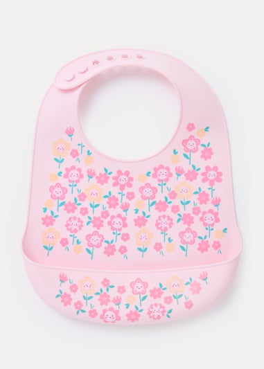 Pink Floral Print Silicone Bib