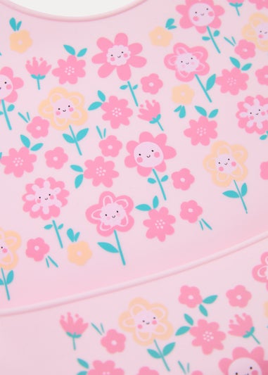 Pink Floral Print Silicone Bib