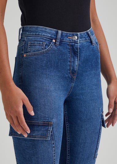 Mid Wash Cargo Skinny Jeans - Matalan