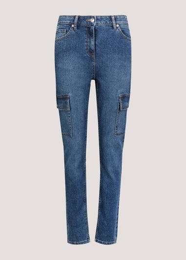 Mid Wash Cargo Skinny Jeans