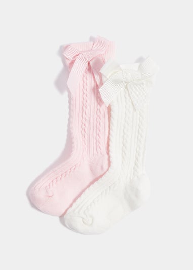 2 Pack Bow Knee High Baby Socks (Newborn-23mths)