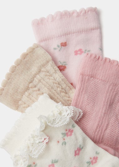 4 Pack Plain & Floral Baby Socks (Newborn-23mths)