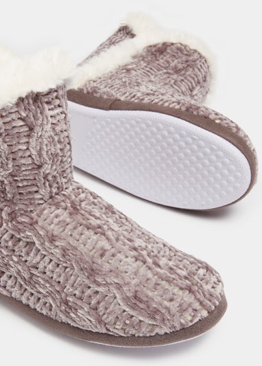 Grey Knitted Pom Pom Boot Slippers