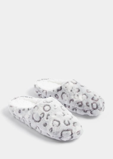 Grey Leopard Print Mule Slippers