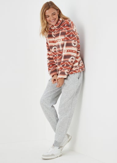 Multicoloured Print Funnel Neck Teddy Fleece Top