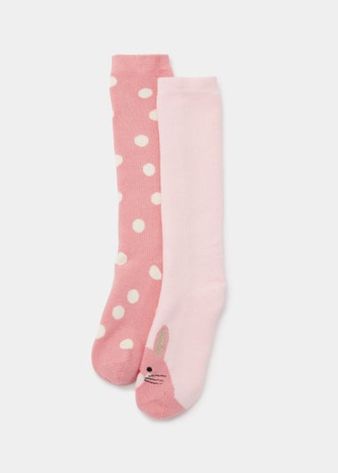 Girls 2 Pack Pink Bunny & Spot Welly Socks (Younger 6-Older 5.5)