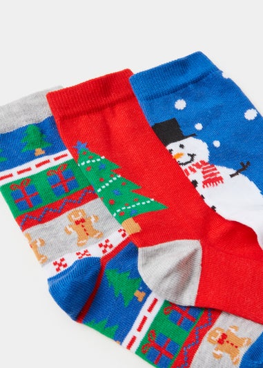 Boys 3 Pack Multicoloured Christmas Ankle Socks (Younger 6-Older 5.5)