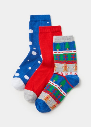 Boys 3 Pack Multicoloured Christmas Ankle Socks (Younger 6-Older 5.5)