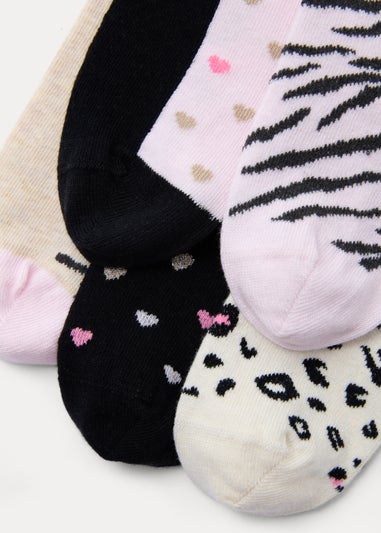 Girls 5 Pack Leopard Ankle Socks (Younger 6-Older 5.5)