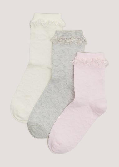 Kids 3 Pack Multicoloured Textured Ankle Socks (Younger 6-Older 5.5)