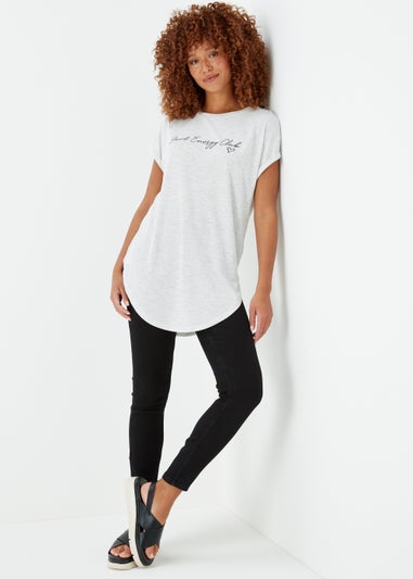Grey Marl Slogan Longline T-Shirt