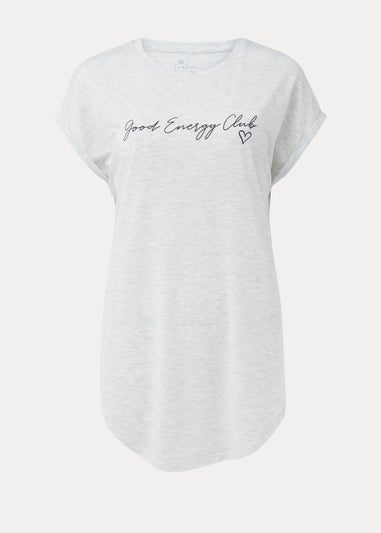 Grey Marl Slogan Longline T-Shirt