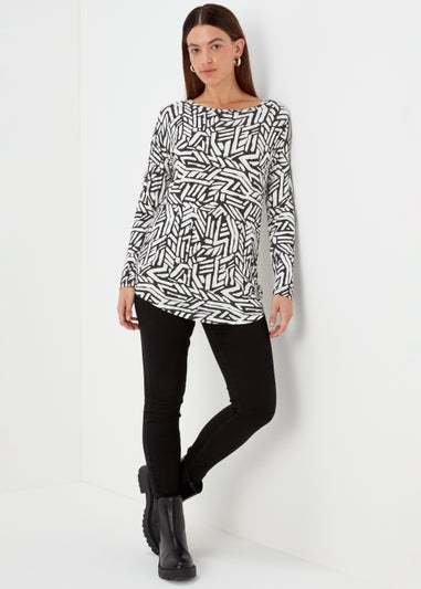 Black Monochrome Dash Print Longline Top