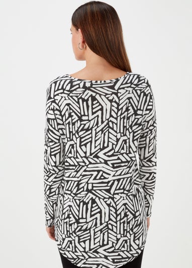 Black Monochrome Dash Print Longline Top