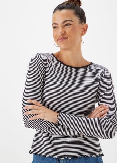 Black Stripe Ribbed Long Sleeve T-Shirt - Matalan