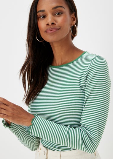 Green Stripe Ribbed Long Sleeve T-Shirt