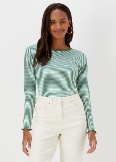 Green Stripe Ribbed Long Sleeve T-Shirt