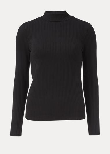 Black High Neck Ribbed Top