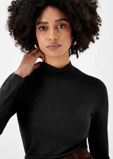 Black High Neck Ribbed Top - Matalan