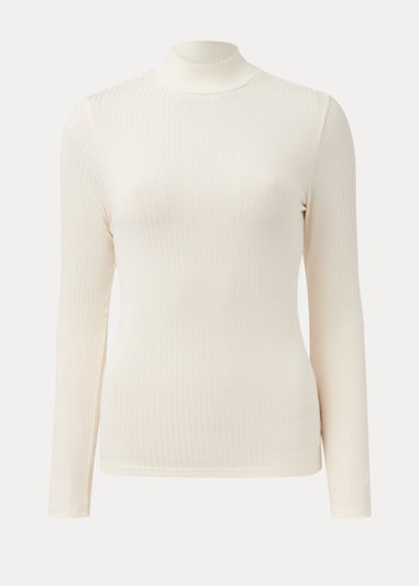 Cream High Neck Ribbed Top