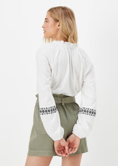 Cream Embroidered Jersey Blouse