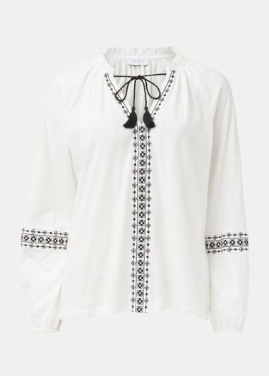 Cream Embroidered Jersey Blouse