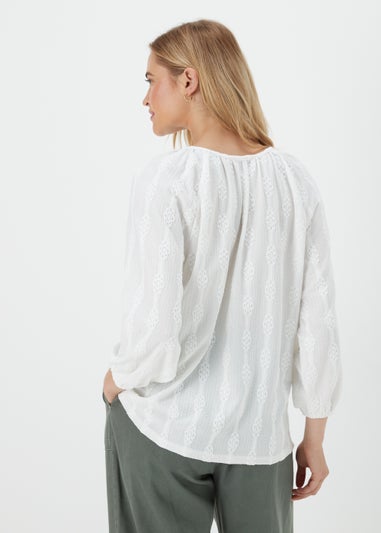 Ivory Textured Cutwork Top