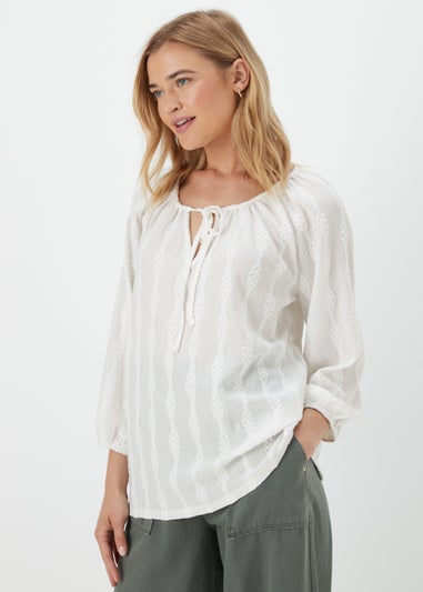 Ivory Textured Cutwork Top