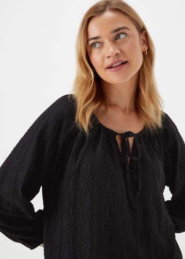 Black Textured Cutwork Top