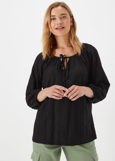 Black Textured Cutwork Top