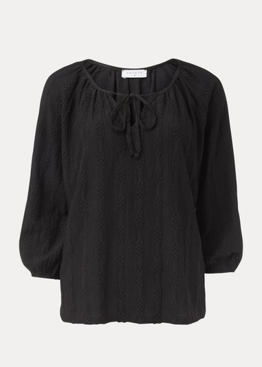 Black Textured Cutwork Top