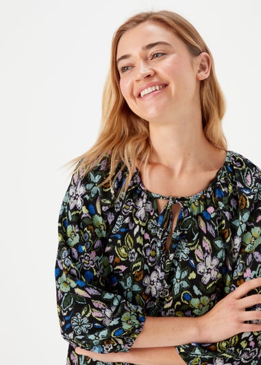 Green Print Textured Boho Top - Matalan