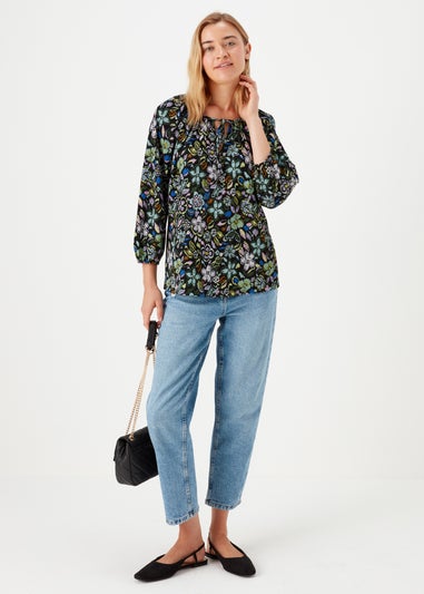 Green Print Textured Boho Top