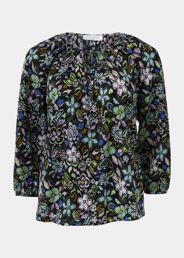 Green Print Textured Boho Top