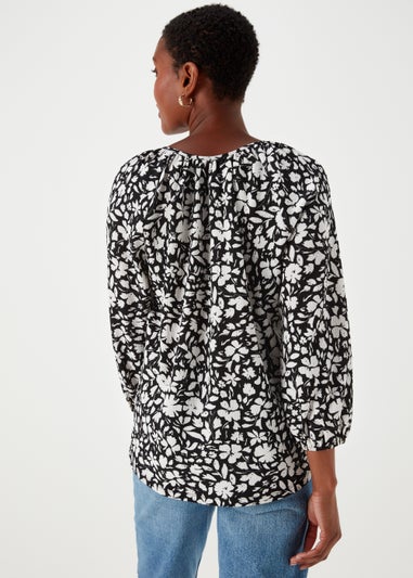 Black Print Textured Boho Top