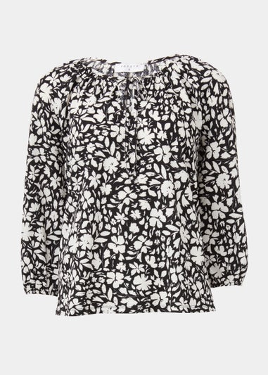 Black Print Textured Boho Top